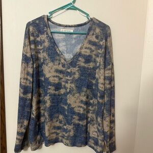 Lucky Brand Blue and Tan Tie-Dye Tunic